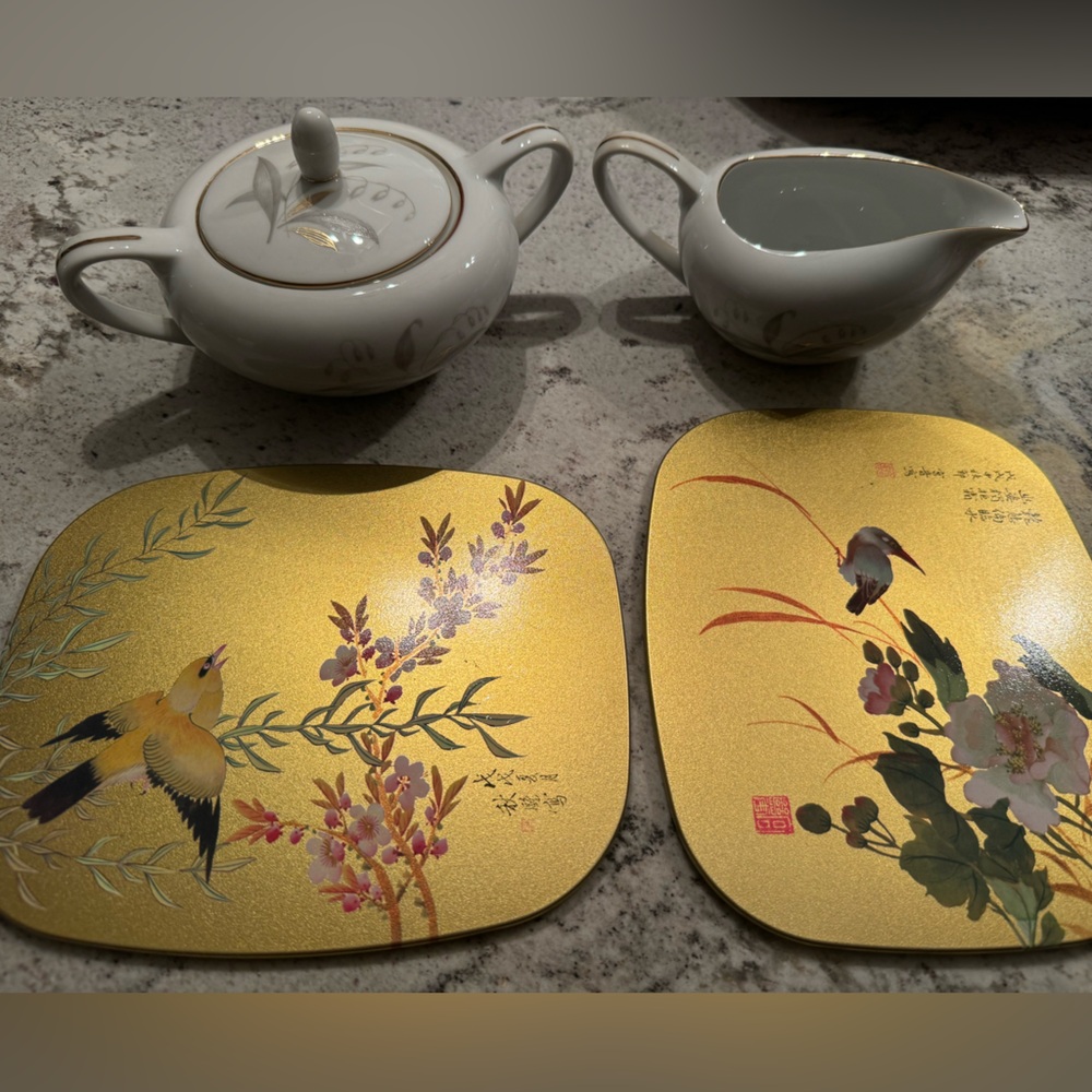 Kaysons China Rhapsody 1961 Vintage Collectable Creamer, Sugar Bowl & Trivet Set